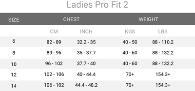 Follow Ladies ProFit Size Chart