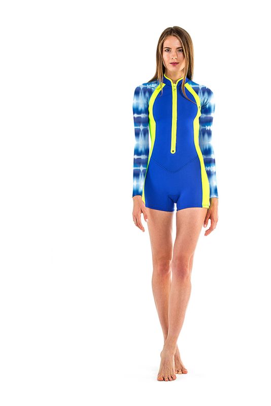 GlideSoul Spring Suit 2mm with Shorts Front Zip Blue Print/Lemon 2017